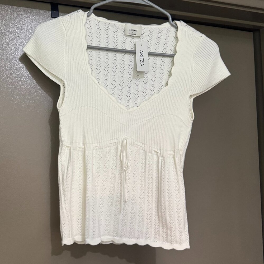 Wilfred White Knit Cap Sleeve Sweater Top